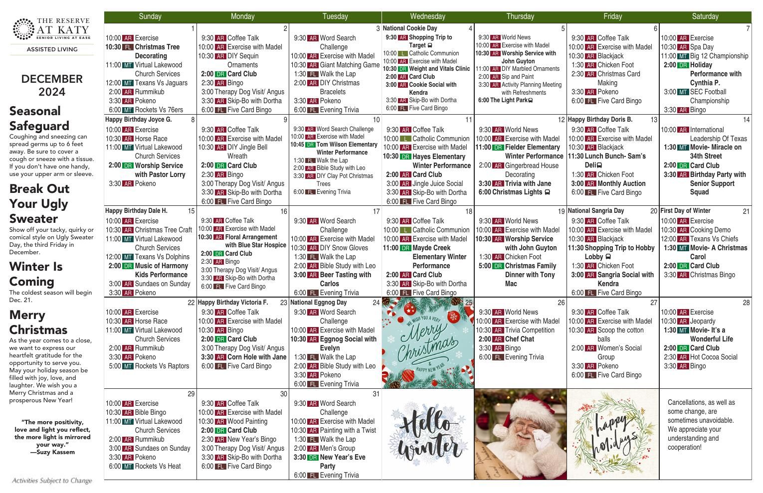 Assisted Living Event Calendar